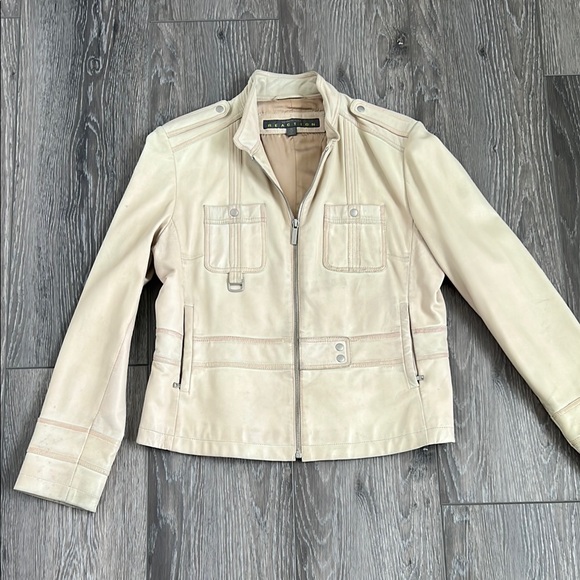 Kenneth Cole Reaction Beige Leather Jacket - Picture 1 of 4